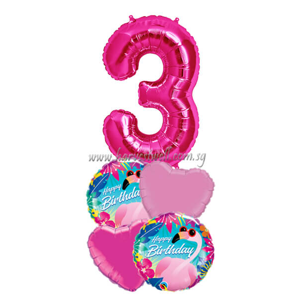 Tropical Cool Flamingo Birthday Age Balloon Package